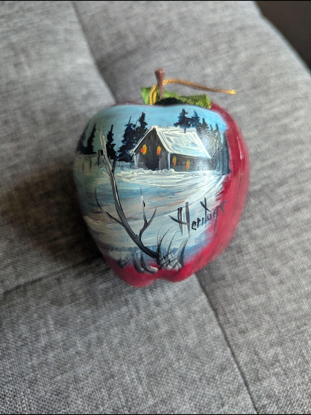 Hand-Painted Red Holiday Apple Ornament by